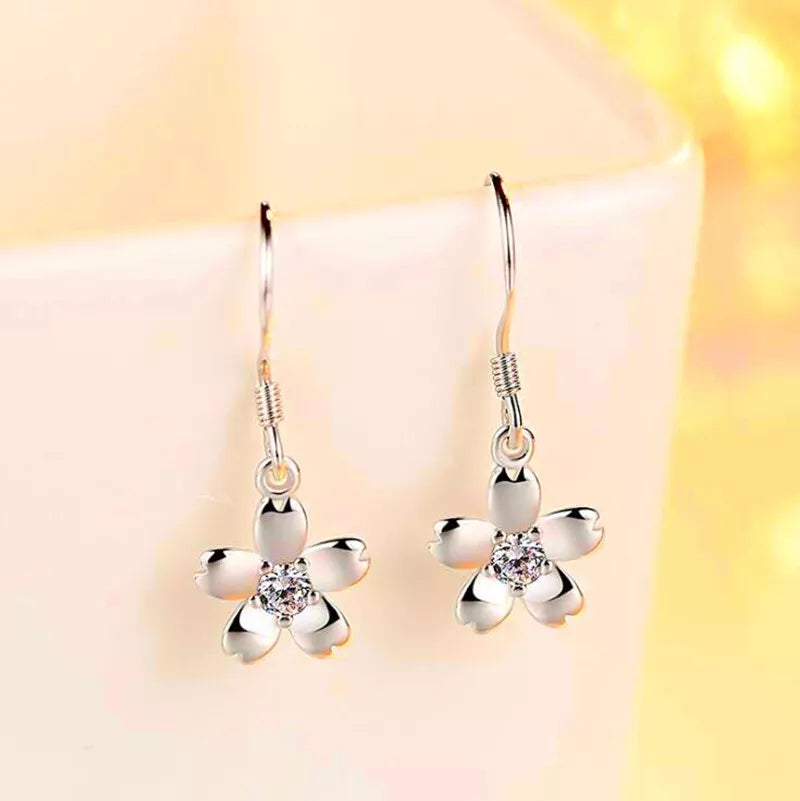 925 Sterling Silver Daisy Drop Hook Earrings