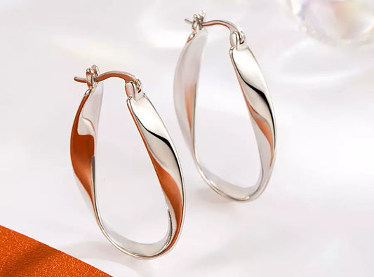 925 Sterling Silver Twisted Fashion Hoop Earrings for Women