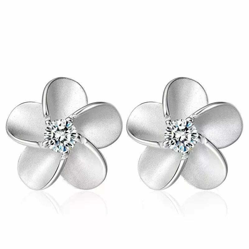 925 Sterling Silver Flower Crystal Stud Earrings