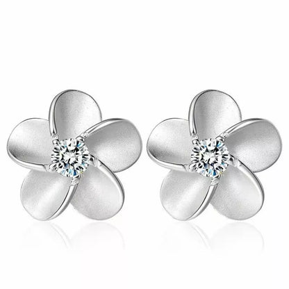 925 Sterling Silver Flower Crystal Stud Earrings