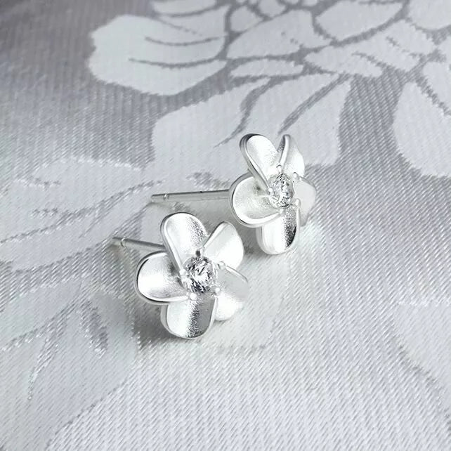 925 Sterling Silver Flower Crystal Stud Earrings