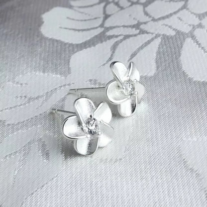 925 Sterling Silver Flower Crystal Stud Earrings