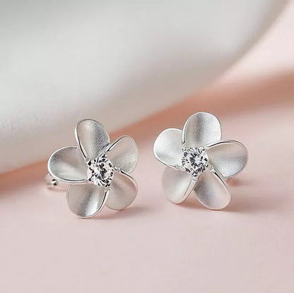 925 Sterling Silver Flower Crystal Stud Earrings