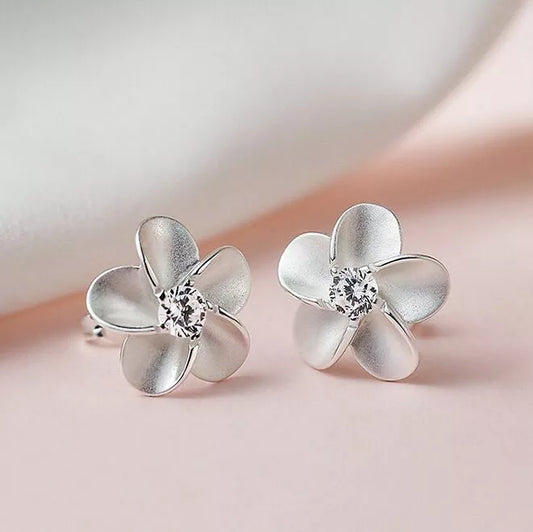 925 Sterling Silver Flower Crystal Stud Earrings