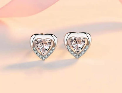 925 Sterling Silver Clear Stone Heart Stud Earrings