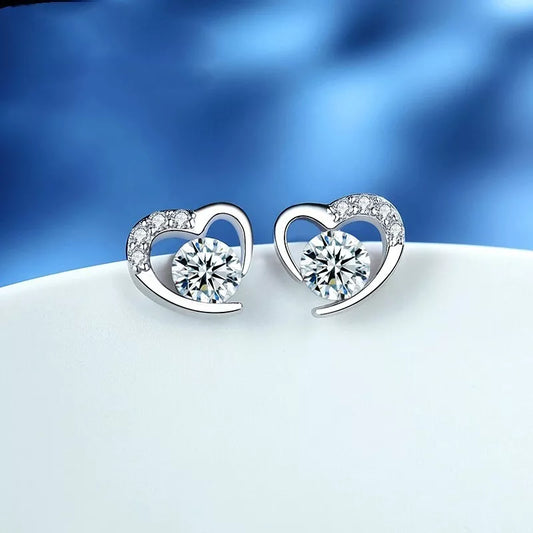 Heart Swirl Crystal Stone Stud Earrings