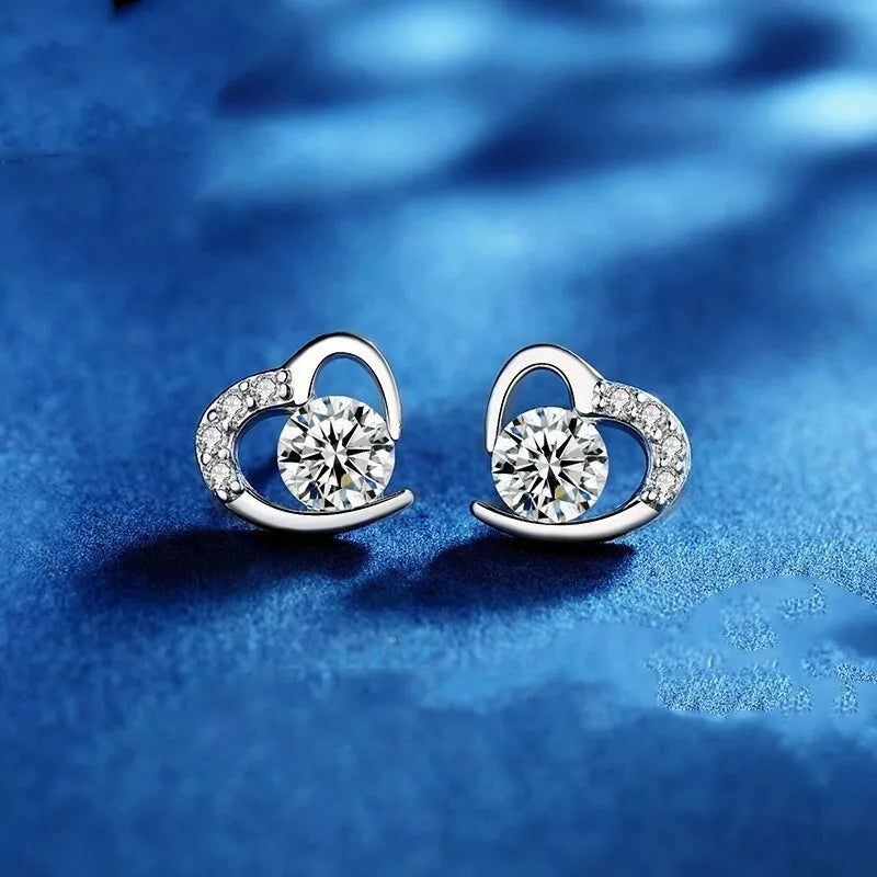 Heart Swirl Crystal Stone Stud Earrings