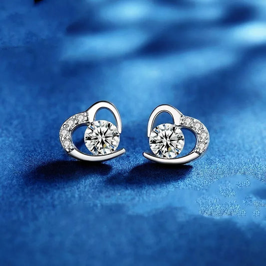Heart Swirl Crystal Stone Stud Earrings