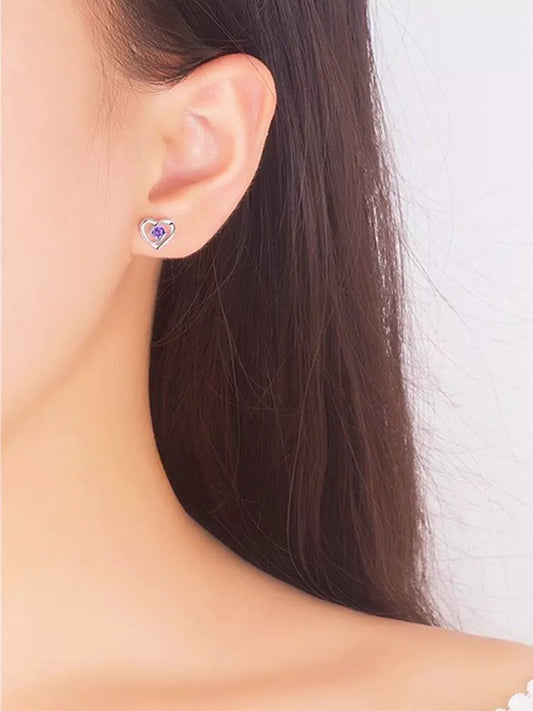 925 Sterling Silver Heart Swirl Stone Stud Earrings