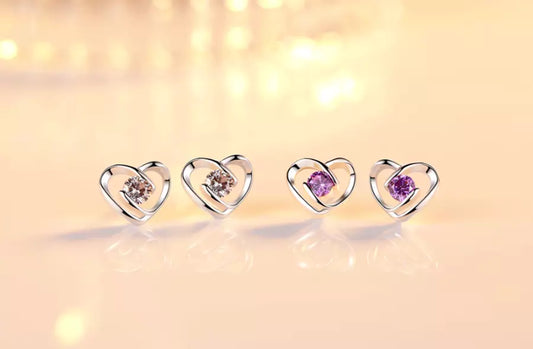 925 Sterling Silver Heart Swirl Stone Stud Earrings
