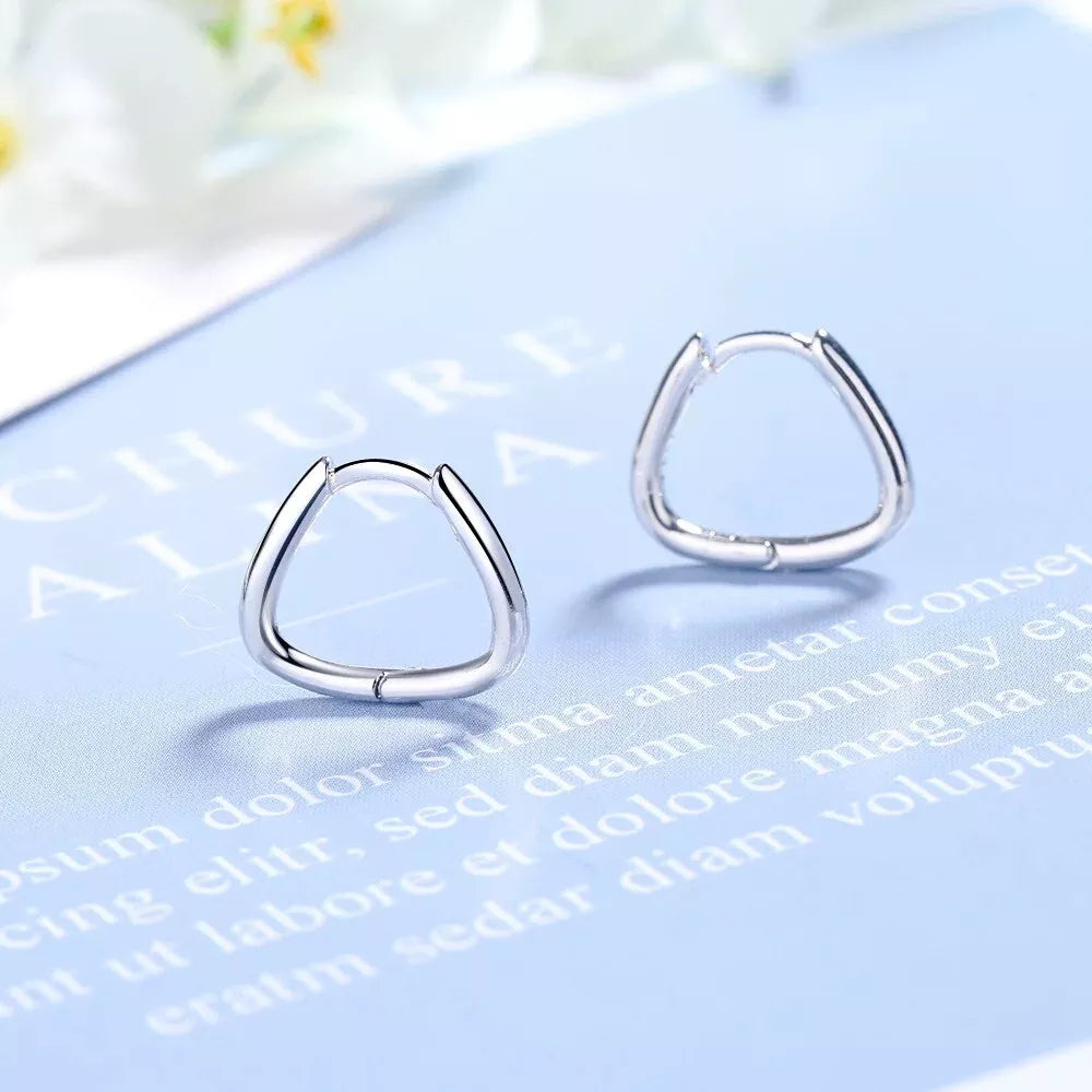 925 Sterling Silver Triangle Elegant Huggie Hoop Earrings