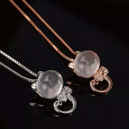 Elegant Moonstone Cat Pendant Necklace for Women | 18-inch Chain