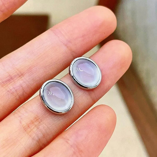 925 Sterling Silver Oval Moonstone Stud Earrings for Women