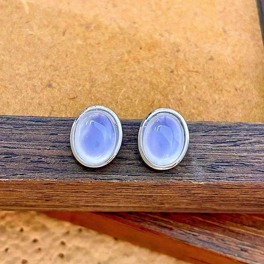 925 Sterling Silver Oval Moonstone Stud Earrings for Women