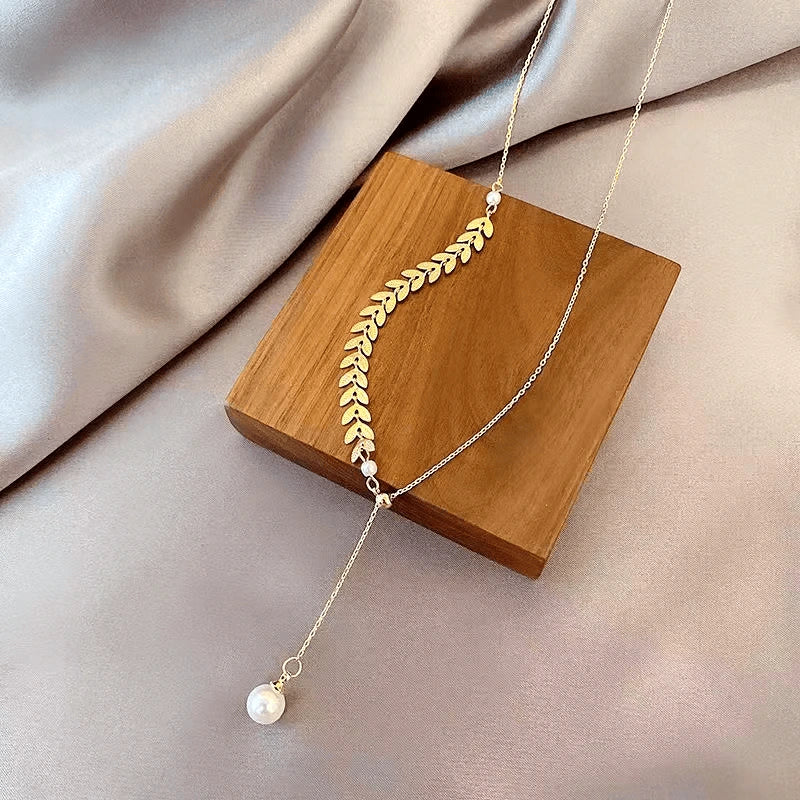 Elegant Pearl Wheat Ear Necklace, Earring and Bracelet Set