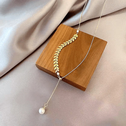 Elegant Pearl Wheat Ear Necklace, Earring and Bracelet Set