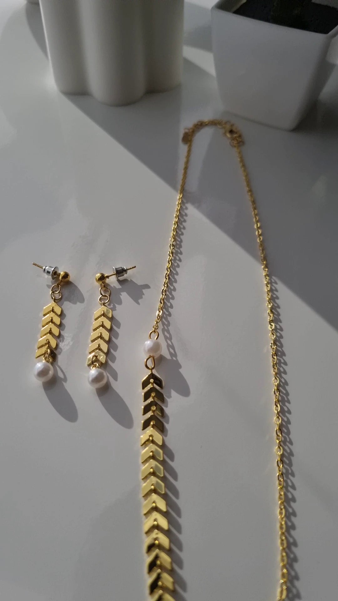 Elegant Pearl Wheat Ear Necklace, Earring and Bracelet Set