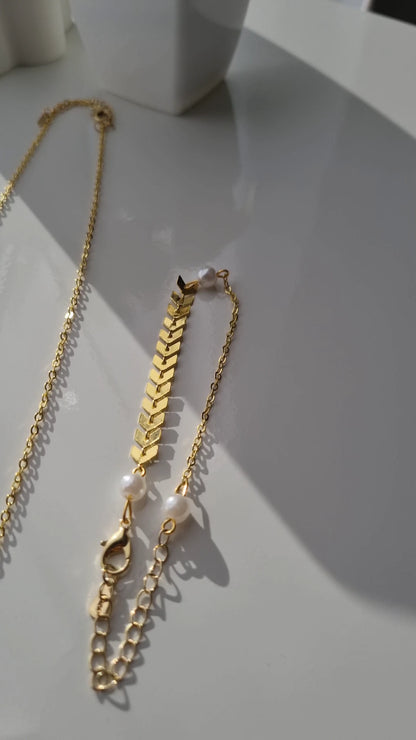 Elegant Pearl Wheat Ear Necklace, Earring and Bracelet Set