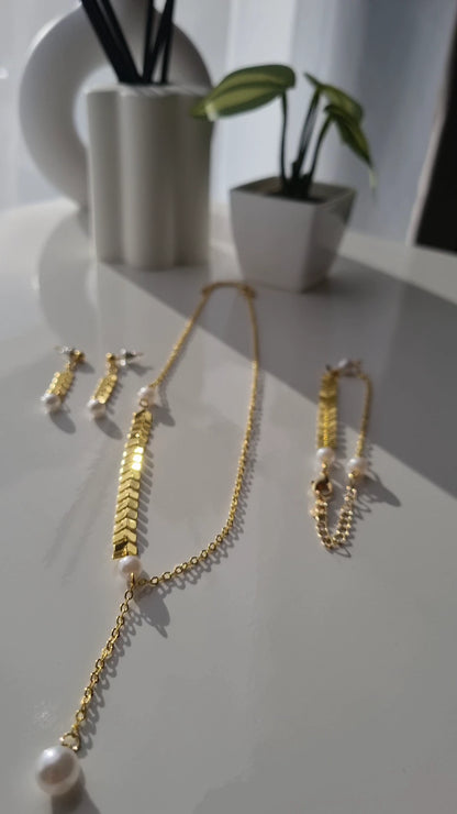 Elegant Pearl Wheat Ear Necklace, Earring and Bracelet Set