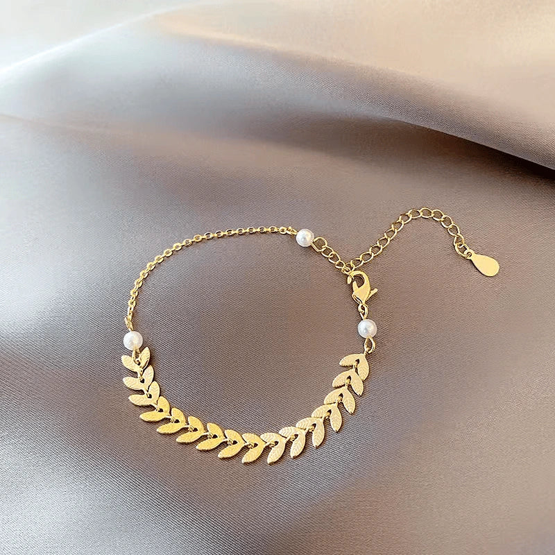 Elegant Pearl Wheat Ear Necklace, Earring and Bracelet Set