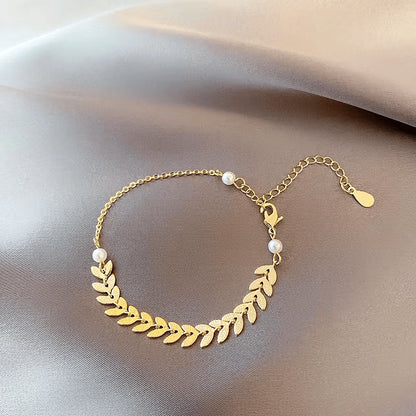 Elegant Pearl Wheat Ear Necklace, Earring and Bracelet Set
