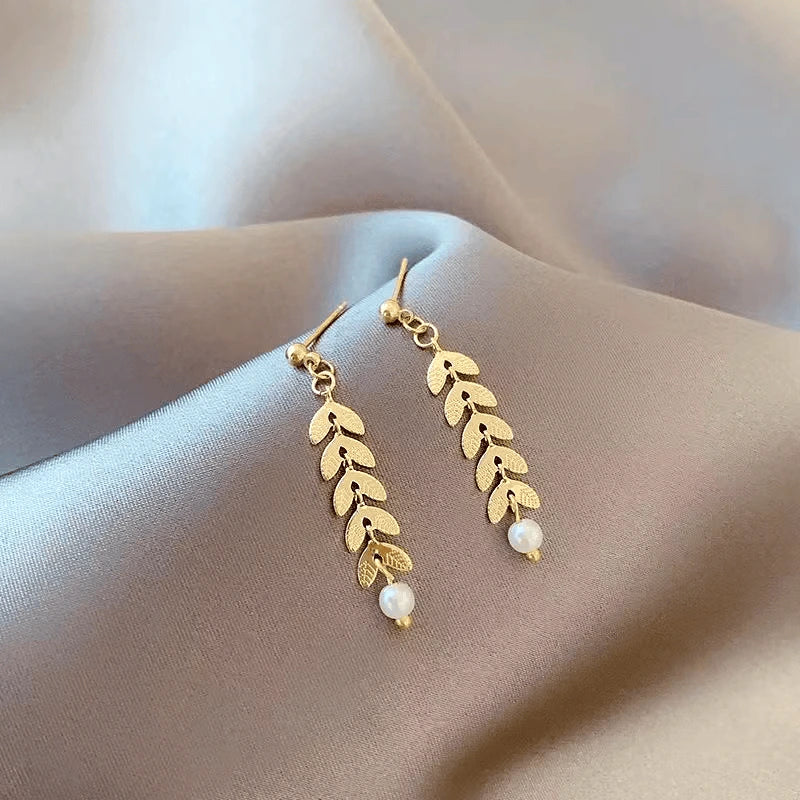 Elegant Pearl Wheat Ear Necklace, Earring and Bracelet Set