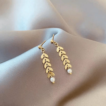 Elegant Pearl Wheat Ear Necklace, Earring and Bracelet Set