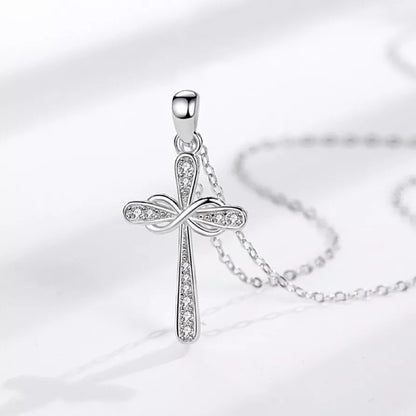 925 Sterling Silver Crystal Infinity Cross Pendant Necklace