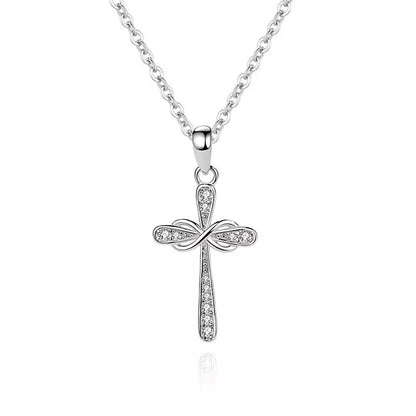 925 Sterling Silver Crystal Infinity Cross Pendant Necklace