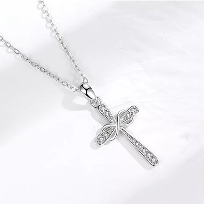 925 Sterling Silver Crystal Infinity Cross Pendant Necklace