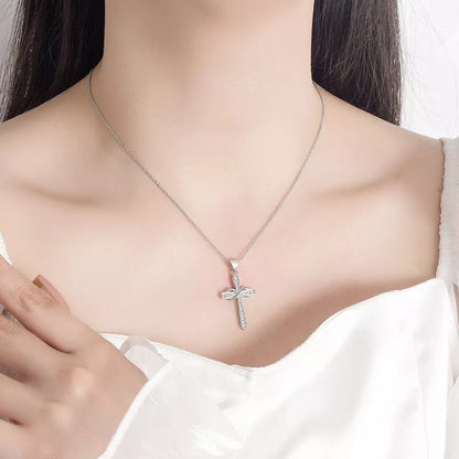 925 Sterling Silver Crystal Infinity Cross Pendant Necklace