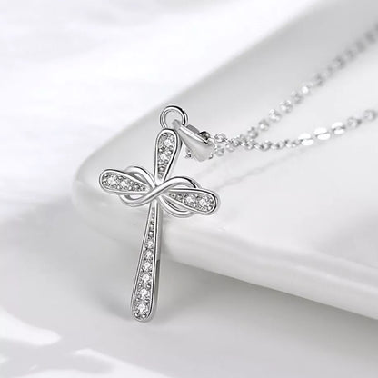 925 Sterling Silver Crystal Infinity Cross Pendant Necklace