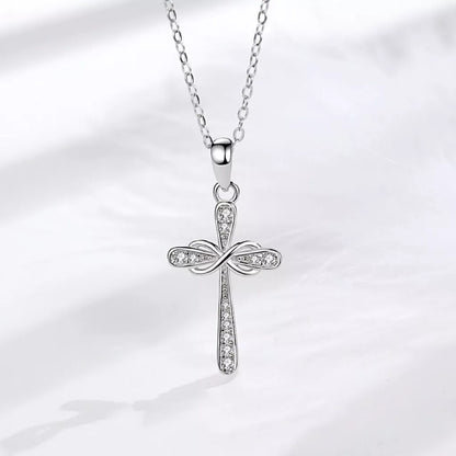 925 Sterling Silver Crystal Infinity Cross Pendant Necklace
