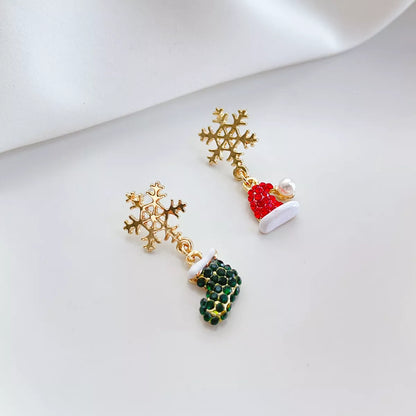 Snowflake Crystal Stud Xmas Earrings for Women & Girls
