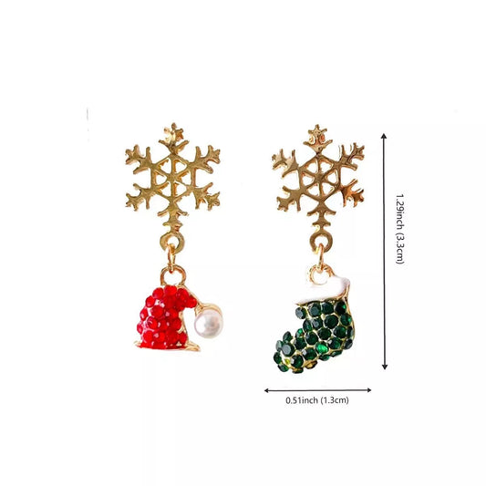 Snowflake Crystal Stud Xmas Earrings for Women & Girls