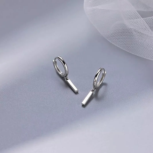 Square Column Drop Hoop Earrings