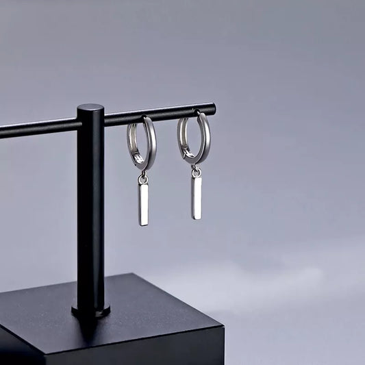 Square Column Drop Hoop Earrings
