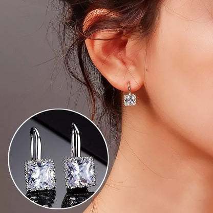 925 Sterling Silver Square Stone Drop Hook Earrings