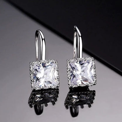 925 Sterling Silver Square Stone Drop Hook Earrings