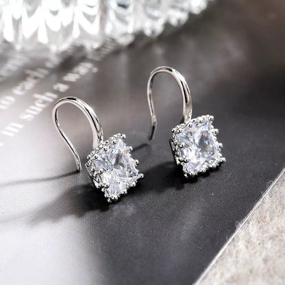 925 Sterling Silver Square Stone Drop Hook Earrings