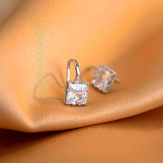 925 Sterling Silver Square Stone Drop Hook Earrings