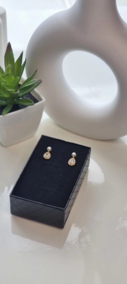 Elegant Sterling Silver Water Drop Earrings with Pearls and Zircon