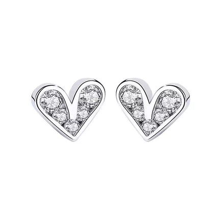 925 Sterling Silver Crystal Heart Stud Earrings 8mm