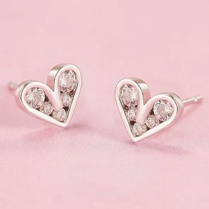 925 Sterling Silver Crystal Heart Stud Earrings 8mm