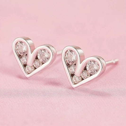 925 Sterling Silver Crystal Heart Stud Earrings 8mm
