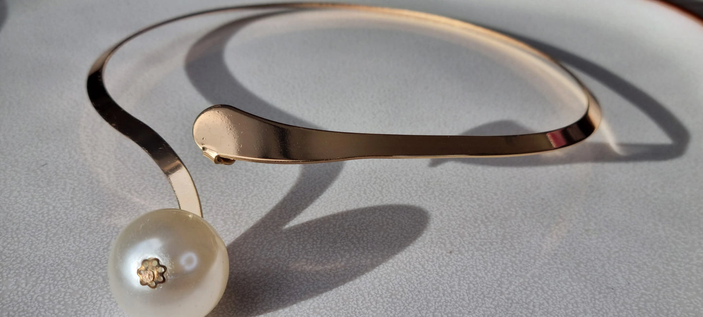 Gold Plated Imitation Pearl Metal Collar Choker Necklace