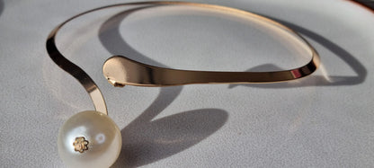 Gold Plated Imitation Pearl Metal Collar Choker Necklace