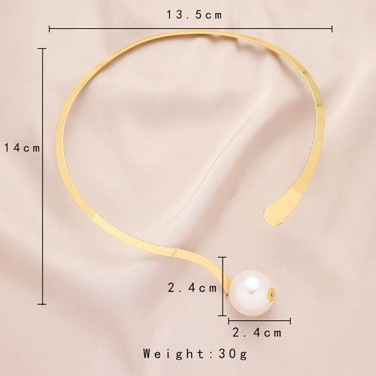 Gold Plated Imitation Pearl Metal Collar Choker Necklace
