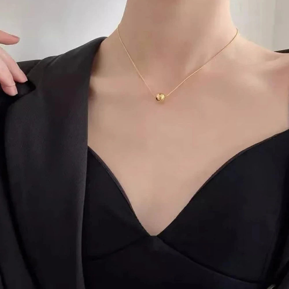 Gold Plated Plain Ball Charm Snake Chain Pendant Necklace