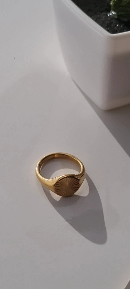 Gold Plated Stainless Steel Women's Ring with Geometric Wave Pattern – Size 6